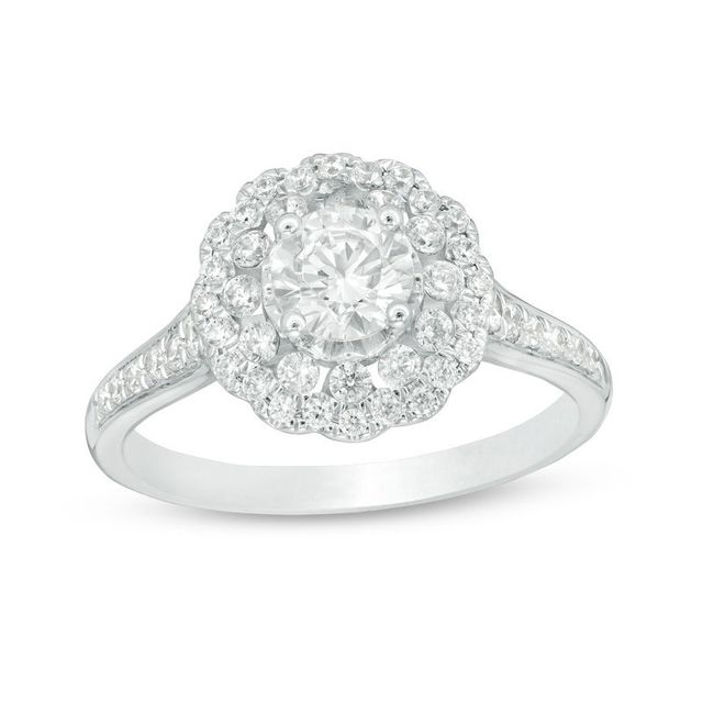 0.75 CT. T.W. Certified Canadian Diamond Flower Frame Engagement Ring in 14K White Gold (I/I2)