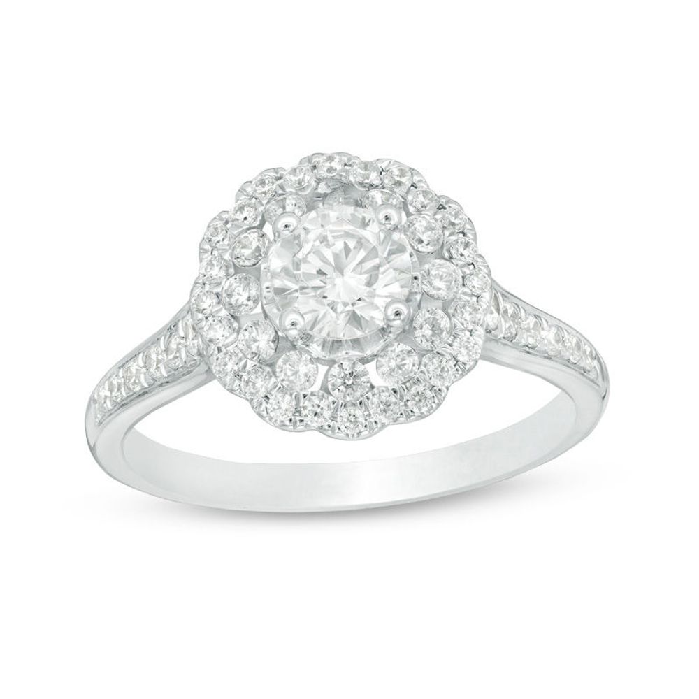 0.75 CT. T.W. Certified Canadian Diamond Flower Frame Engagement Ring in 14K White Gold (I/I2)|Peoples Jewellers