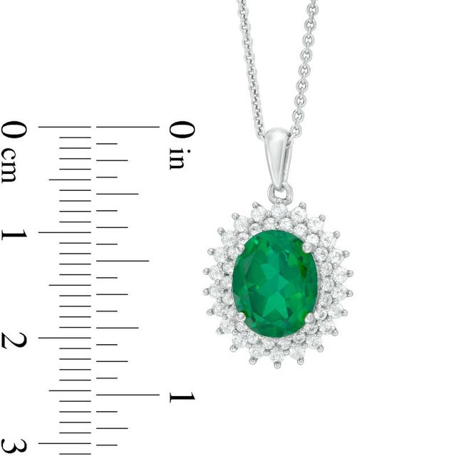 Oval Green Quartz Doublet and Lab-Created White Sapphire Sunburst Frame Pendant in Sterling Silver|Peoples Jewellers