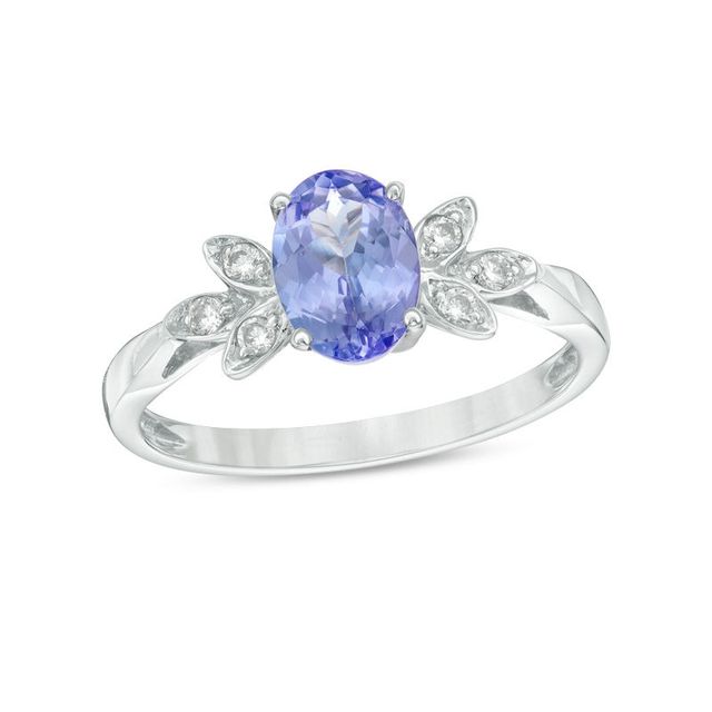 Oval Tanzanite and 0.09 CT. T.W. Diamond Leaf Ring in 10K White Gold|Peoples Jewellers