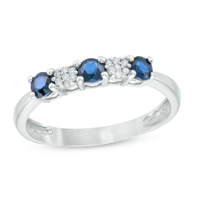 Blue Sapphire and 0.04 CT. T.W. Composite Diamond Five Stone Ring in 10K White Gold|Peoples Jewellers