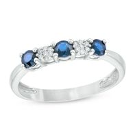 Blue Sapphire and 0.04 CT. T.W. Composite Diamond Five Stone Ring in 10K White Gold|Peoples Jewellers