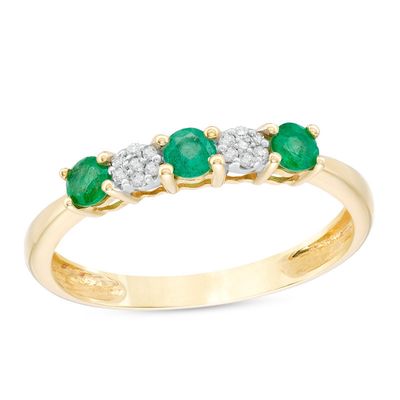 Emerald and 0.04 CT. T.W. Composite Diamond Five Stone Ring in 10K Gold|Peoples Jewellers