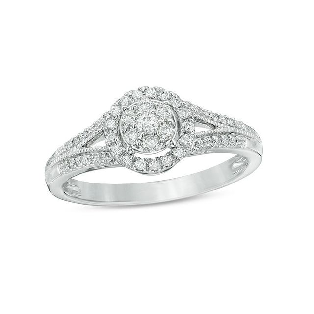 0.23 CT. T.W. Composite Diamond Frame Vintage-Style Engagement Ring in 10K White Gold|Peoples Jewellers