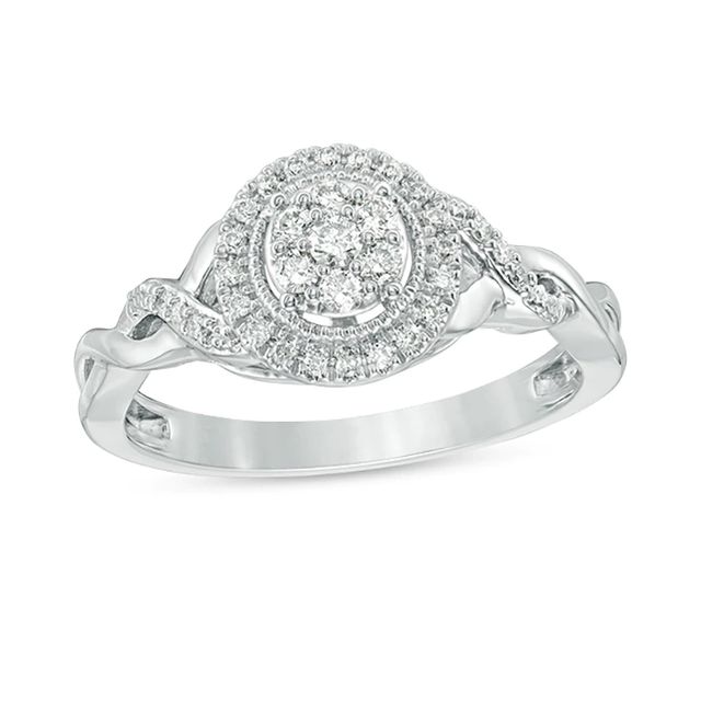0.23 CT. T.W. Composite Diamond Frame Twist Vintage-Style Engagement Ring in 10K White Gold|Peoples Jewellers