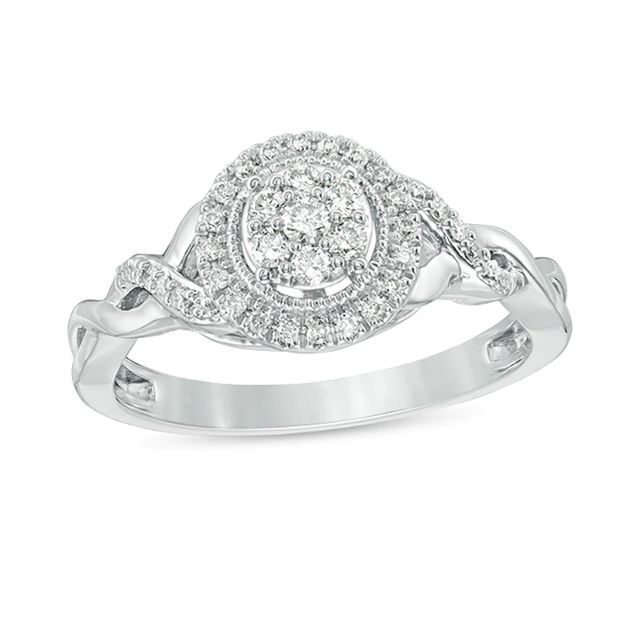 0.23 CT. T.W. Composite Diamond Frame Twist Vintage-Style Engagement Ring in 10K White Gold