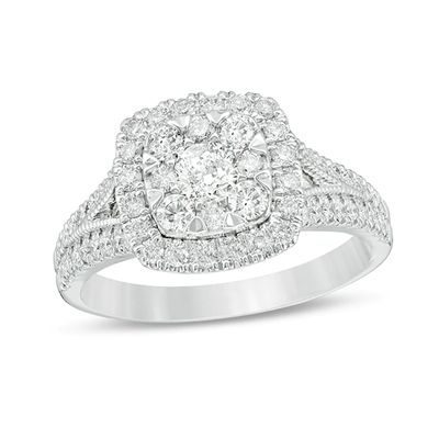 0.95 CT. T.W. Diamond Double Cushion Frame Vintage-Style Engagement Ring in 14K White Gold|Peoples Jewellers