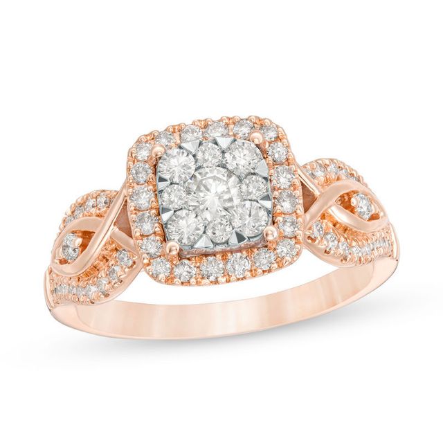 0.75 CT. T.W. Composite Diamond Cushion Frame Twist Engagement Ring in 10K Rose Gold|Peoples Jewellers