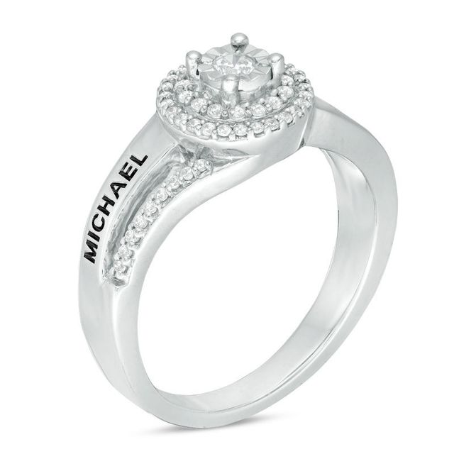 Couple's 1/4 CT. T.W. Diamond Double Swirl Frame Split Shank Promise Ring in Sterling Silver (2 Names)|Peoples Jewellers