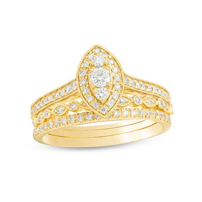 0.50 CT. T.W. Diamond Marquise Frame Vintage-Style Three Piece Bridal Set in 10K Gold|Peoples Jewellers