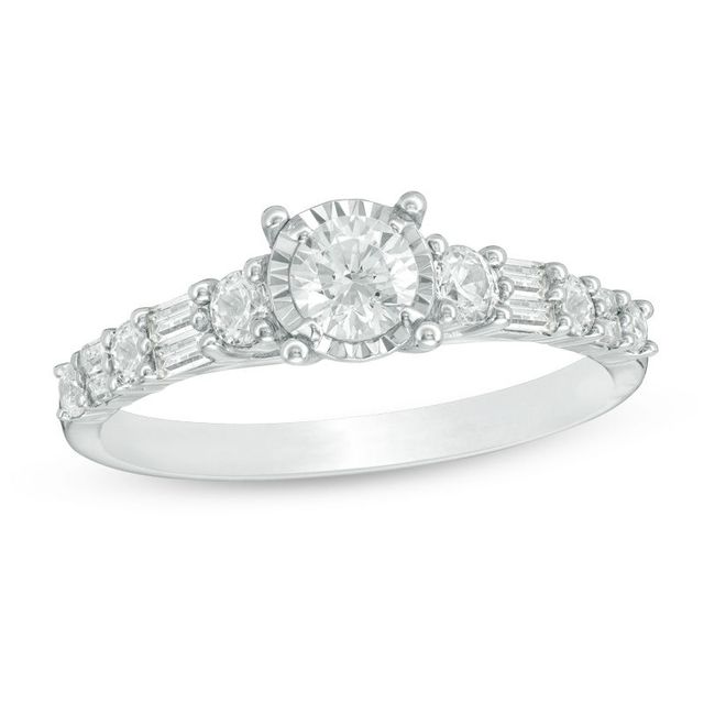 0.75 CT. T.W. Diamond Alternating Shank Engagement Ring in 14K White Gold|Peoples Jewellers