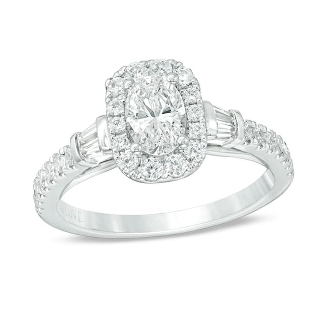 Vera Wang Love Collection 0.95 CT. T.W. Certified Oval Diamond Frame Engagement Ring in 14K White Gold (I/SI2)|Peoples Jewellers