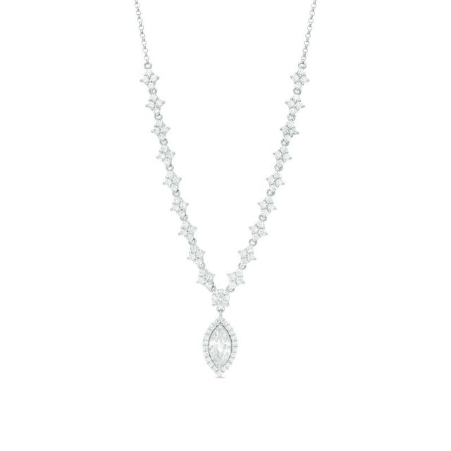 Marquise Lab-Created White Sapphire Frame Drop Necklace in Sterling Silver - 16"|Peoples Jewellers