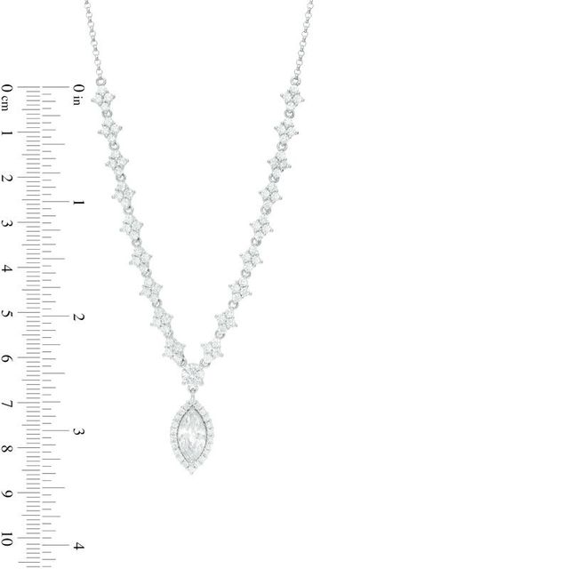 Marquise Lab-Created White Sapphire Frame Drop Necklace in Sterling Silver - 16"|Peoples Jewellers