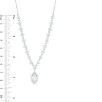 Marquise Lab-Created White Sapphire Frame Drop Necklace in Sterling Silver - 16"|Peoples Jewellers