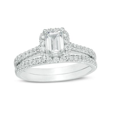 1.20 CT. T.W. Certified Emerald-Cut Diamond Frame Bridal Set in 14K White Gold (I/SI2)|Peoples Jewellers