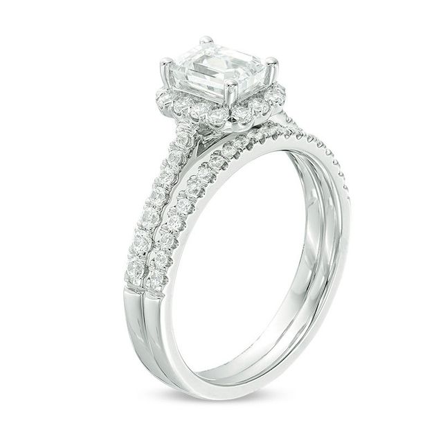 1.20 CT. T.W. Certified Emerald-Cut Diamond Frame Bridal Set in 14K White Gold (I/SI2)|Peoples Jewellers