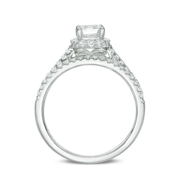 1.20 CT. T.W. Certified Emerald-Cut Diamond Frame Bridal Set in 14K White Gold (I/SI2)|Peoples Jewellers