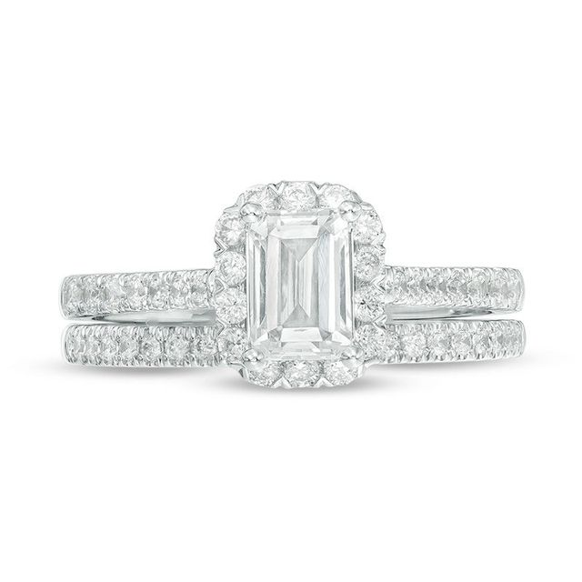 1.20 CT. T.W. Certified Emerald-Cut Diamond Frame Bridal Set in 14K White Gold (I/SI2)|Peoples Jewellers
