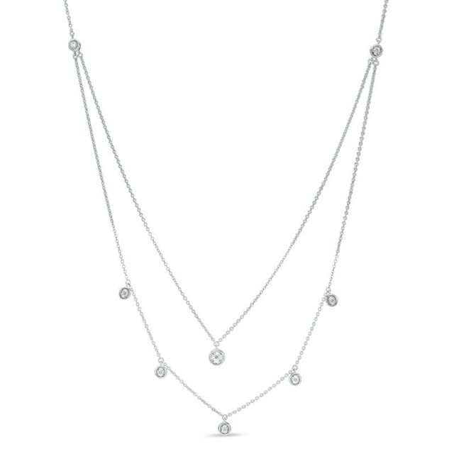 0.15 CT. T.W. Diamond Station Double Strand Necklace in Sterling Silver - 22"|Peoples Jewellers