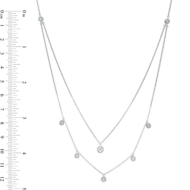 0.15 CT. T.W. Diamond Station Double Strand Necklace in Sterling Silver - 22"|Peoples Jewellers