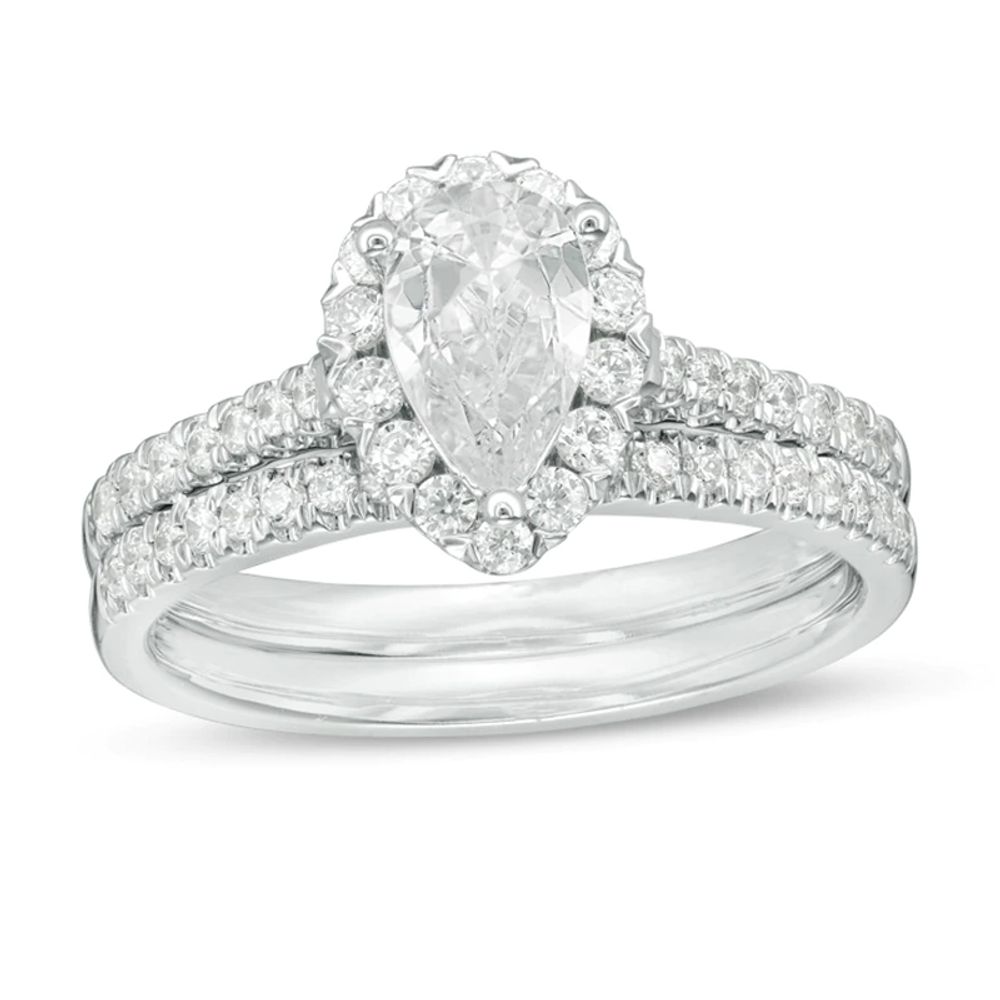 1.20 CT. T.W. Certified Pear-Shaped Diamond Frame Bridal Set in 14K White Gold (I/SI2)|Peoples Jewellers