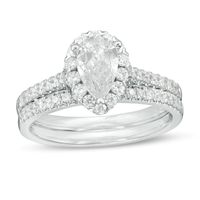1.20 CT. T.W. Certified Pear-Shaped Diamond Frame Bridal Set in 14K White Gold (I/SI2)|Peoples Jewellers