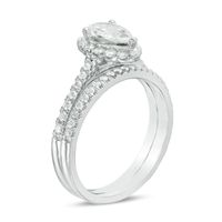 1.20 CT. T.W. Certified Pear-Shaped Diamond Frame Bridal Set in 14K White Gold (I/SI2)|Peoples Jewellers