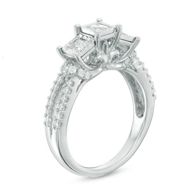 0.95 CT. T.W. Princess-Cut Diamond Past Present Future® Engagement Ring in 10K White Gold|Peoples Jewellers