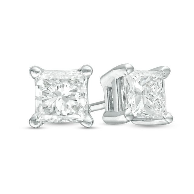 CT. T.W. Certified Princess-Cut Diamond Solitaire Stud Earrings in 14K White Gold (J/I2)|Peoples Jewellers
