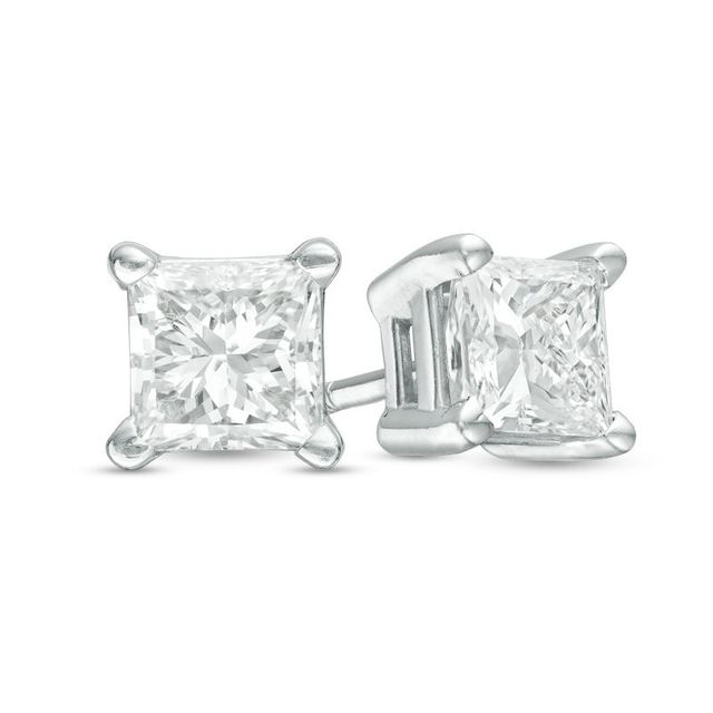 0.50 CT. T.W. Certified Princess-Cut Diamond Solitaire Stud Earrings in 14K White Gold (J/I2)|Peoples Jewellers