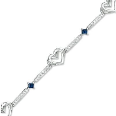 The Kindred Heart from Vera Wang Love Collection Blue Sapphire and 0.29 CT. T.W. Diamond Bracelet in Sterling Silver|Peoples Jewellers