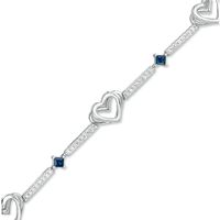 The Kindred Heart from Vera Wang Love Collection Blue Sapphire and 0.29 CT. T.W. Diamond Bracelet in Sterling Silver|Peoples Jewellers