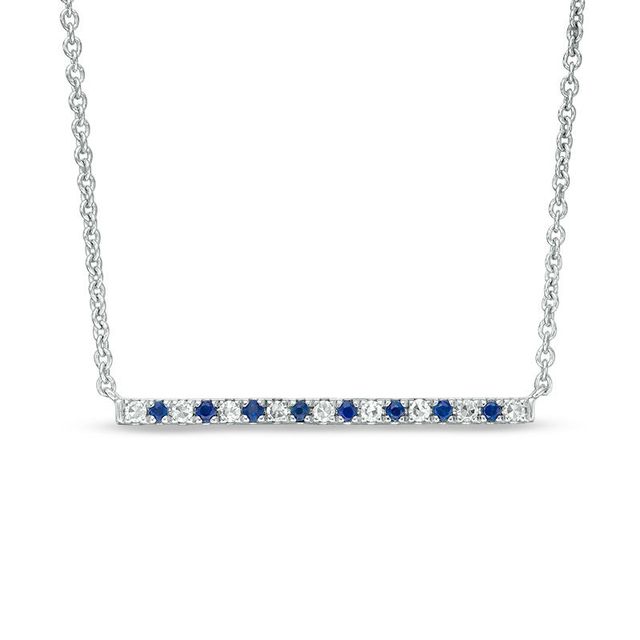 Vera Wang Love Collection Blue Sapphire and 0.07 CT. T.W. Diamond Alternating Bar Necklace in Sterling Silver - 19"|Peoples Jewellers