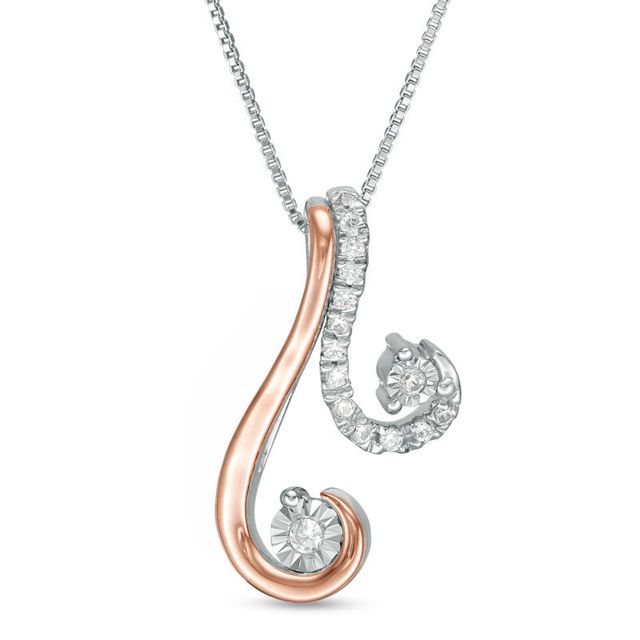 Convertibilities 0.16 CT. T.W. Diamond Double Swirl Drop Three-in-One Pendant in Sterling Silver and 10K Rose Gold|Peoples Jewellers