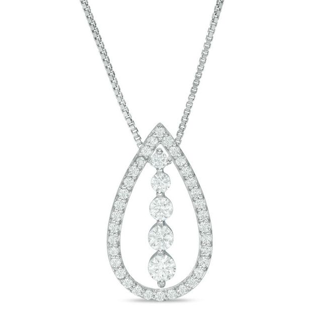 Convertibilities 0.50 CT. T.W. Diamond Five Stone Teardrop Three-in-One Pendant in 10K White Gold|Peoples Jewellers