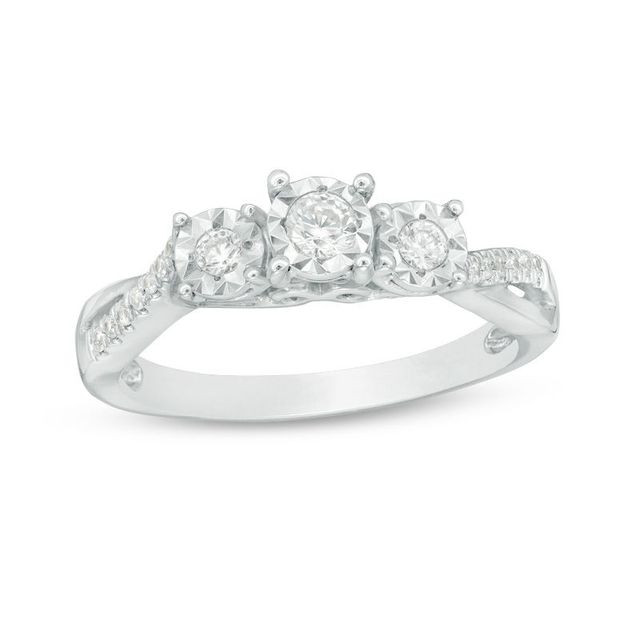 0.25 CT. T.W. Diamond Past Present Future® Bypass Engagement Ring in 10K White Gold|Peoples Jewellers