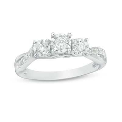 0.25 CT. T.W. Diamond Past Present Future® Bypass Engagement Ring in 10K White Gold|Peoples Jewellers