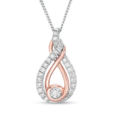 Interwoven™ 0.16 CT. T.W. Diamond Pendant in Sterling Silver and 10K Rose Gold - 19"|Peoples Jewellers