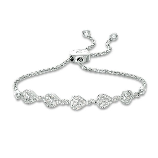 Interwoven™ 0.04 CT. T.W. Diamond Bolo Bracelet in Sterling Silver - 9.5"|Peoples Jewellers