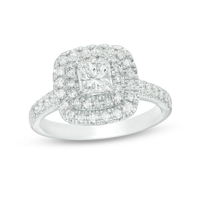 0.95 CT. T.W. Princess-Cut Diamond Double Frame Engagement Ring in 14K White Gold|Peoples Jewellers