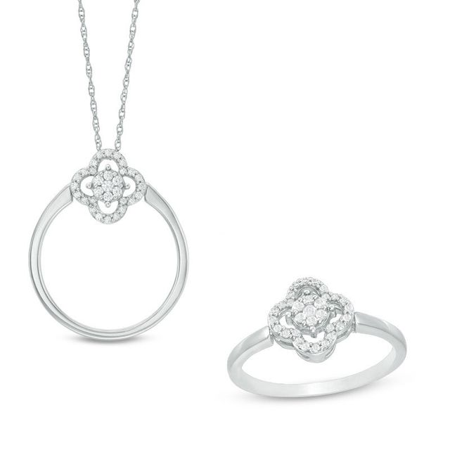 Convertibilities 0.16 CT. T.W. Diamond Clover Two-in-One Pendant and Ring Set in 10K Gold|Peoples Jewellers