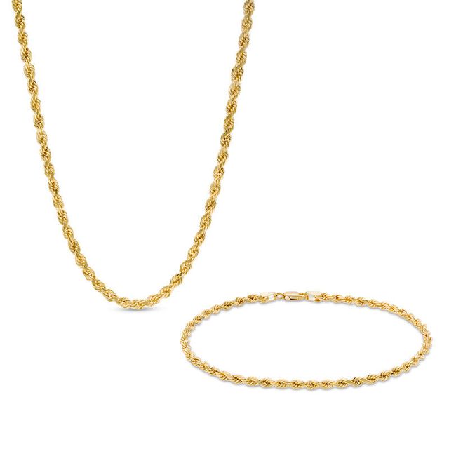 Italian Gold 3.0mm Rope Chain Necklace and Bracelet Set in 14K Gold - 22"|Peoples Jewellers