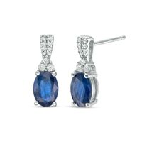 Oval Lab-Created Blue and White Sapphire Drop Earrings in Sterling Silver|Peoples Jewellers