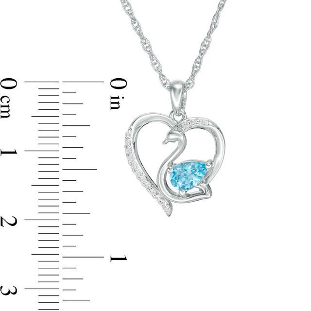 Pear-Shaped Swiss Blue Topaz and Lab-Created White Sapphire Swan Heart Pendant in Sterling Silver|Peoples Jewellers