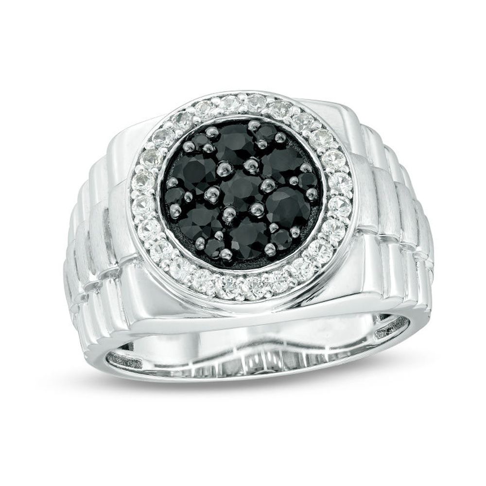Men's Composite Black and White Sapphire Frame Stepped Shank Ring in Sterling Silver|Peoples Jewellers