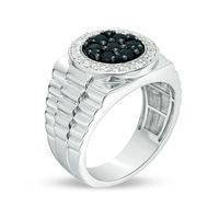 Men's Composite Black and White Sapphire Frame Stepped Shank Ring in Sterling Silver|Peoples Jewellers