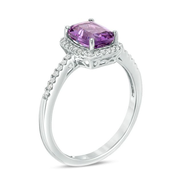 Cushion-Cut Amethyst and 0.12 CT. T.W. Diamond Frame Ring in 10K White Gold|Peoples Jewellers