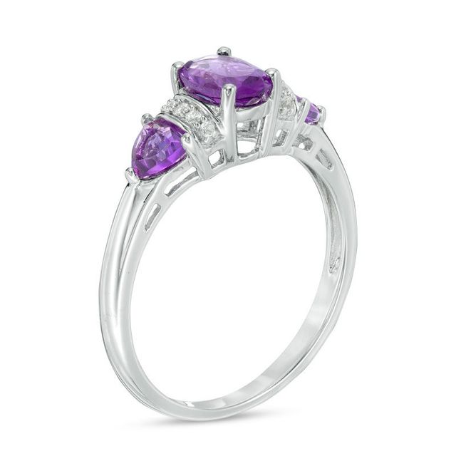 Amethyst and Lab-Created White Sapphire Collar Three Stone Ring in Sterling Silver