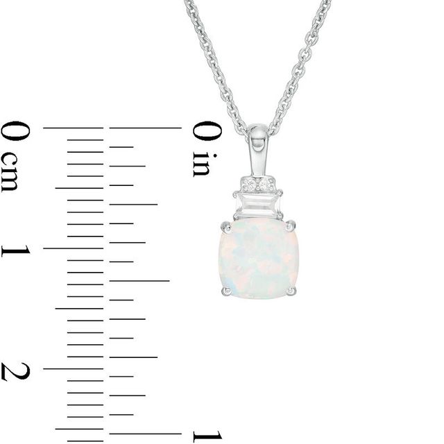 7.0mm Cushion-Cut Lab-Created Opal and White Sapphire Pendant and Ring Set in Sterling Silver - Size 7